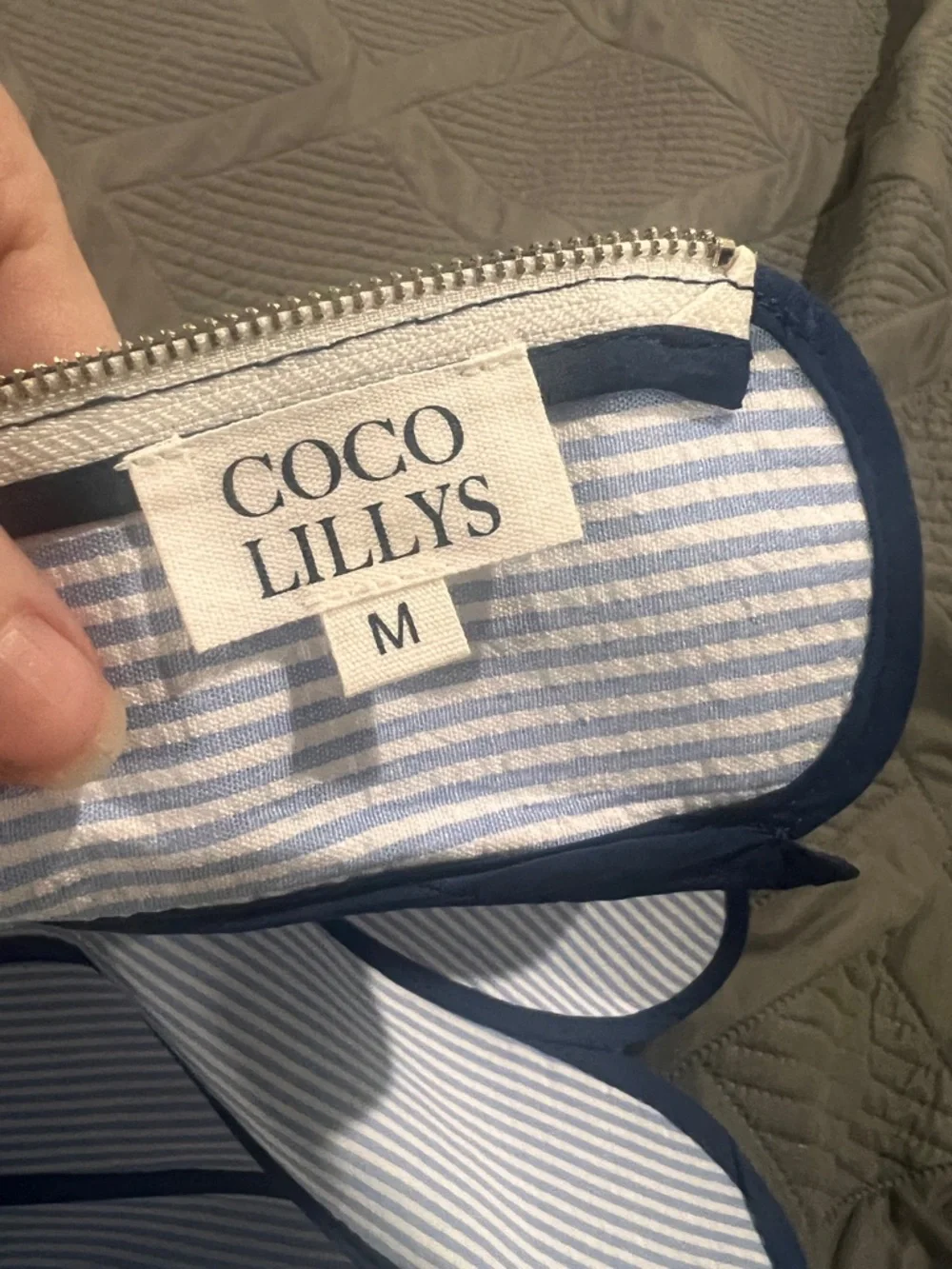 Striped Blue & White Scalloped Strapless Mini Dress - Picture 5 of 11